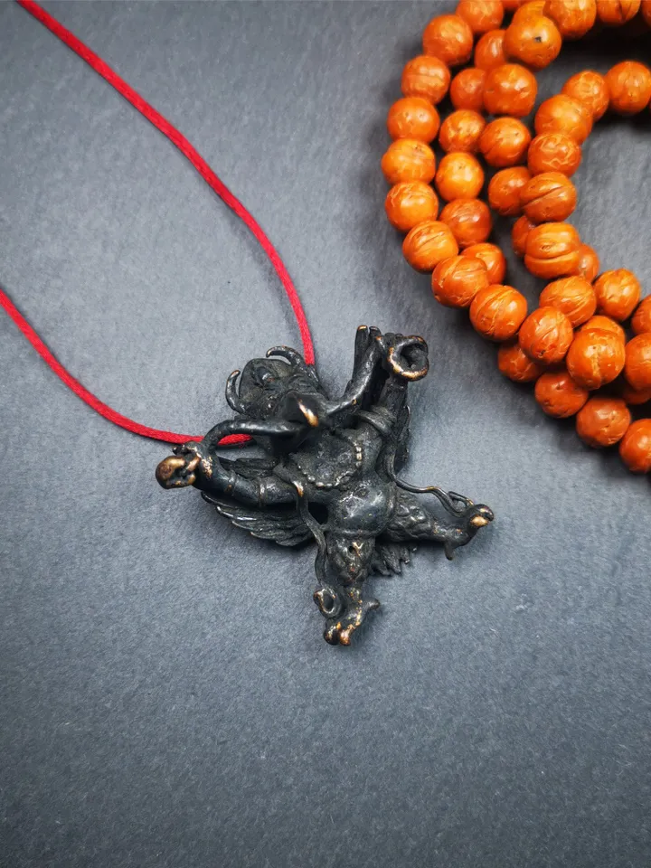 Gandhanra Antique Tibetan Buddhist Amulet Pendant,Garuda,Garula,Suparna,Golden-winged Bird,Made of Thokcha, 1.57"