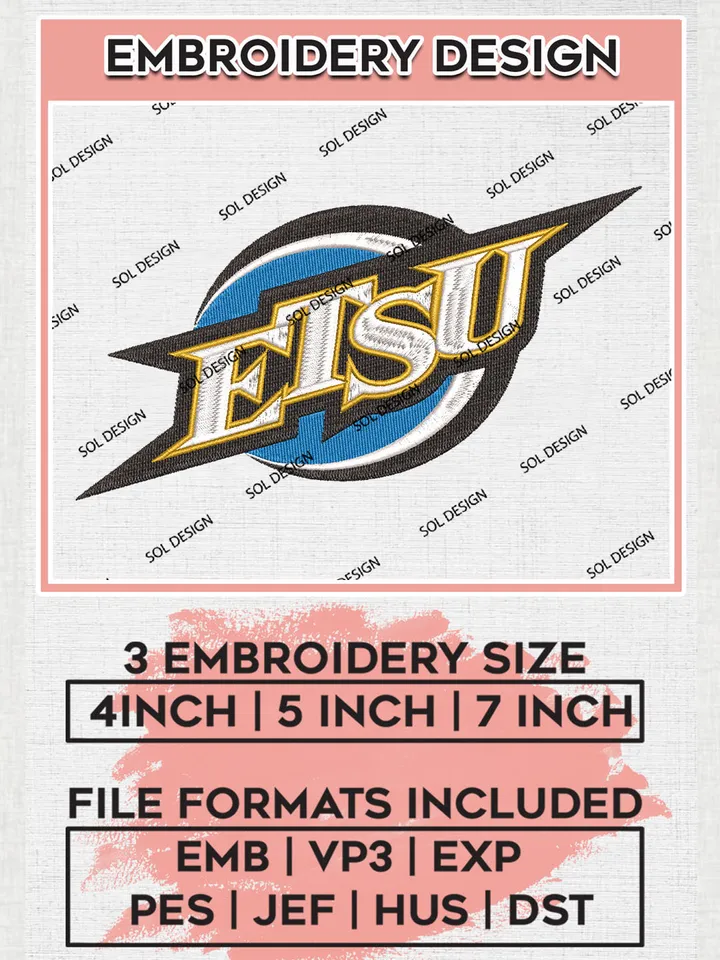 ETSU Buccaneers Team Logo Embroidery Design Files, NCAA East Tennessee State Buccaneers Machine Embroidery, NCAA Teams, 3 sizes, NCAA Machine embroidery designs, Digital Download