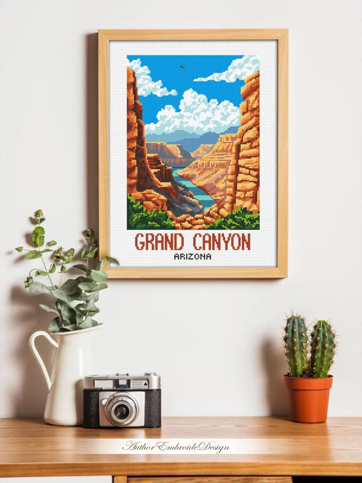 Grand canyon national park cross stitch pattern PDF download Travel poster cross stitch chart, Mountain landscape pattern digital PDF #L98