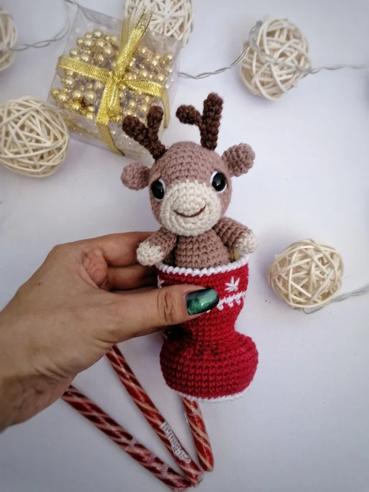 PDF Christmas Deer in a sock Christmas amigurumi pattern Christmas ornament Deer Christmas decoration X-mas crochet Amigurumi Christmas Sock