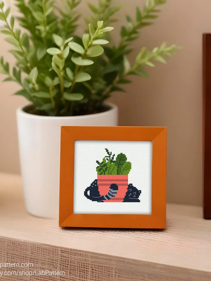 Mini cats with Plants set 3 Cross stitch patterns, contemporary, Floral, animals, beginner, modern chart, gift DIY, embroidery, Digital PDF