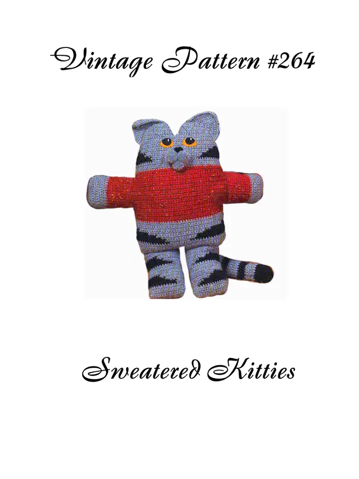 Cat Pillows Vintage Crochet Pattern 264 PDF Sweatered Kitties Crochet Toy