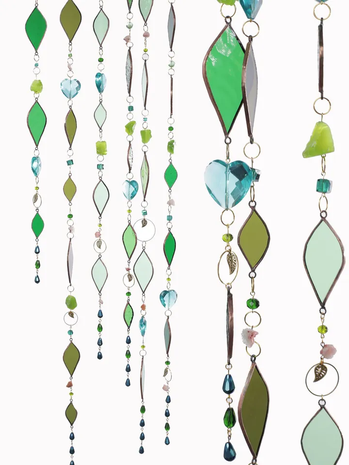 Garlands. Fish. Leaves, Fish Garland, Leaf Garland, Stained Glass Fish and Leaves, Artistic Glass Garland, Decorative Glass Garland with Fish and Leaves, Whimsical Fish Garland