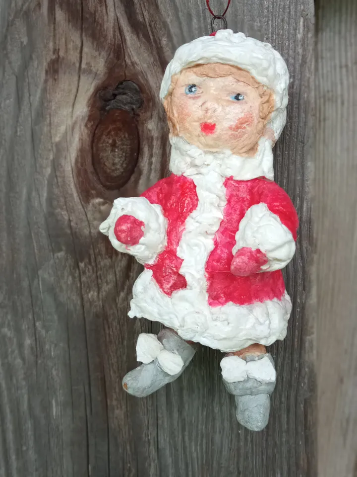 Christmas tree toy Girl. Handmade doll made of cotton wool in a red fur coat. Pendant doll. Christmas decoration. Family souvenir. Xmas ornaments Gifts for the soul. Christmas presents. Made in 1 copy. Free shipping.