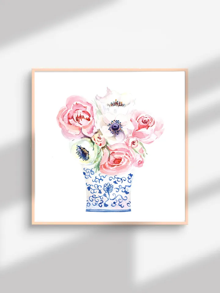 Chinoiserie Vase Flower Ginger Jar Print Watercolor Painting Blue And White Asian Flower Chinese Art Flower Painting Floral Art Print