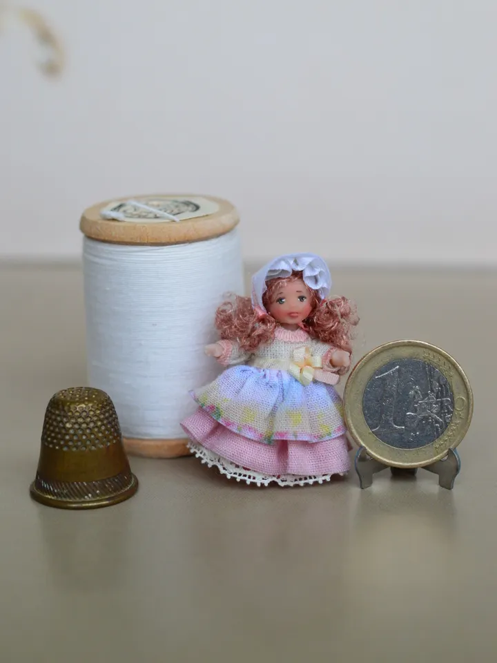 Miniature doll in 24th scales. Handmade doll toy. Miniature for dollhouse.