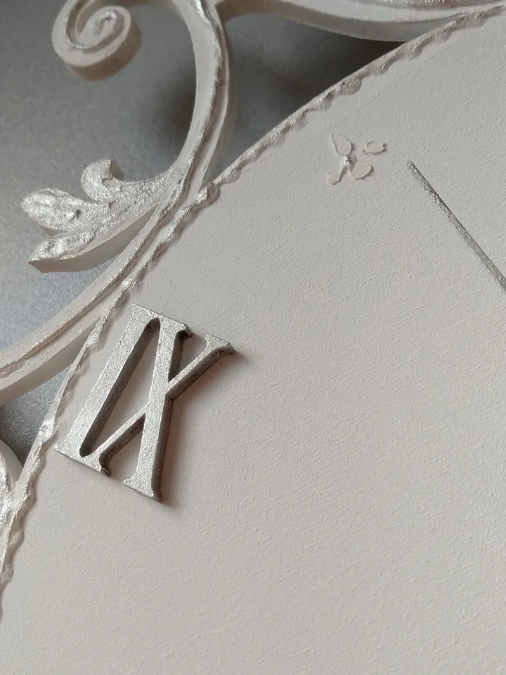 Small white wall clock with silver ornaments in vintage style Silent clock for bedroom, living room or nursery Gift for Christmas, Birthday, Mother's Day, Wedding, Housewarming