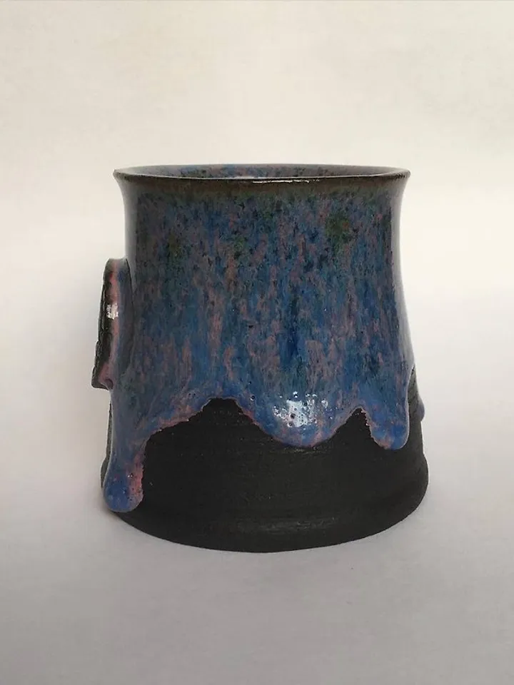 Valknut black, blue and pink violet stoneware mug