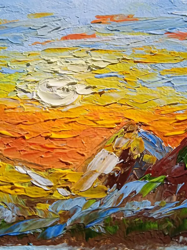 Sunset at sea Seascape Sailboats at sunset Orange sunset Original painting