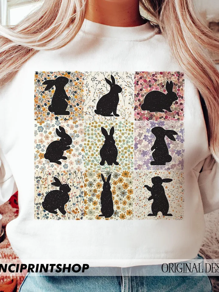 Retro Boho Easter Bunny png, Easter png, Boho Easter png, Happy Easter png, Easter Bunny png, Floral Easter png, Easter Christian png, bunny