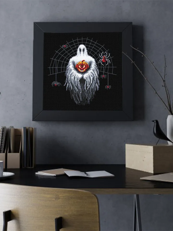 Gothic Halloween cross stitch pattern download PDF, Spooky ghost cross stitch chart, Halloween spider cross stitch, Scary halloween #H40
