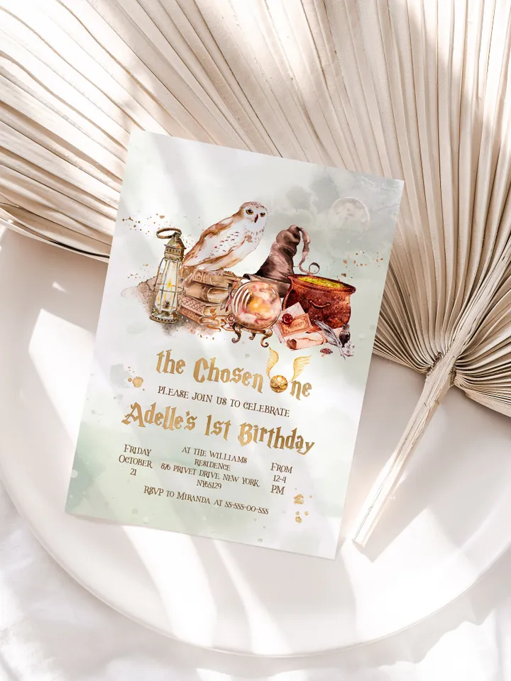 The Chosen One Invitation; Wizard Birthday Party; Magic School 1st Birthday Invitation Template; Editable Wizarding World Invitation;