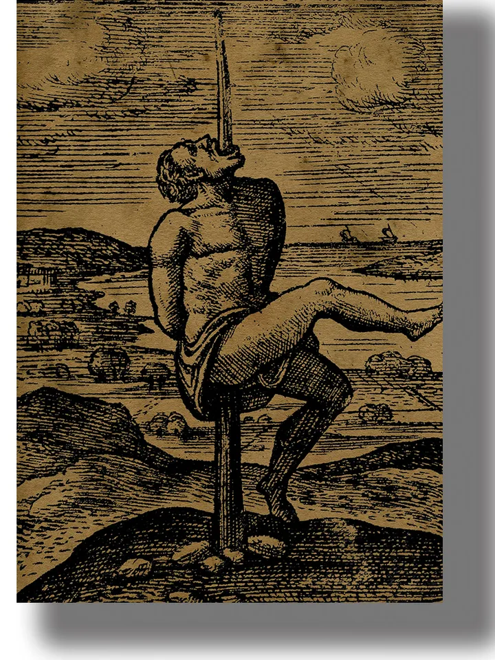 Impalement Execution. The cruel art of executions. Grim style wall decor.