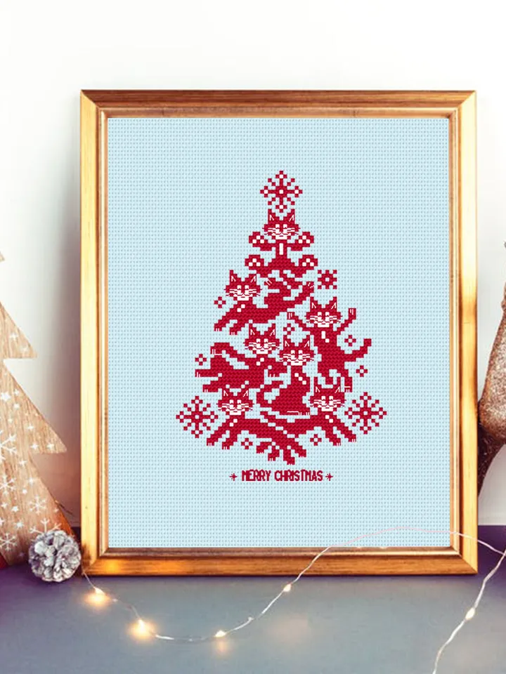 Cat christmas tree cross stitch pattern download PDF Christmas small cross stitch, Funny cat silhouette cross stitch Cat embroidery PDF #N86