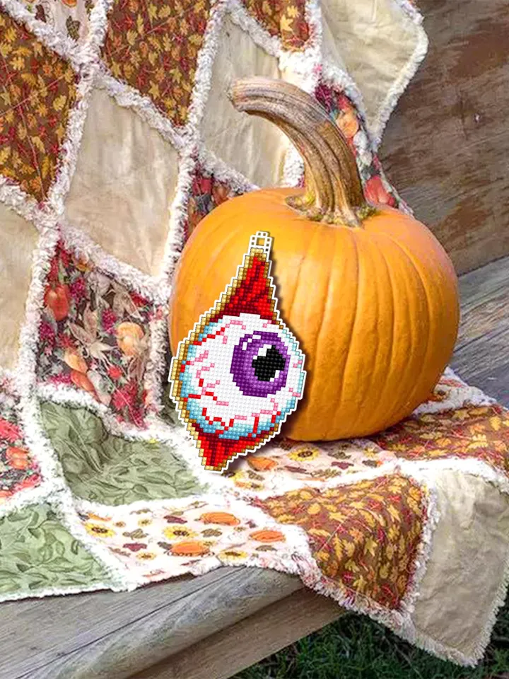 Creepy eye cross stitch pattern PDF download Double-sided Halloween ornament cross stitch chart for plastic canvas Halloween tree decor #H71