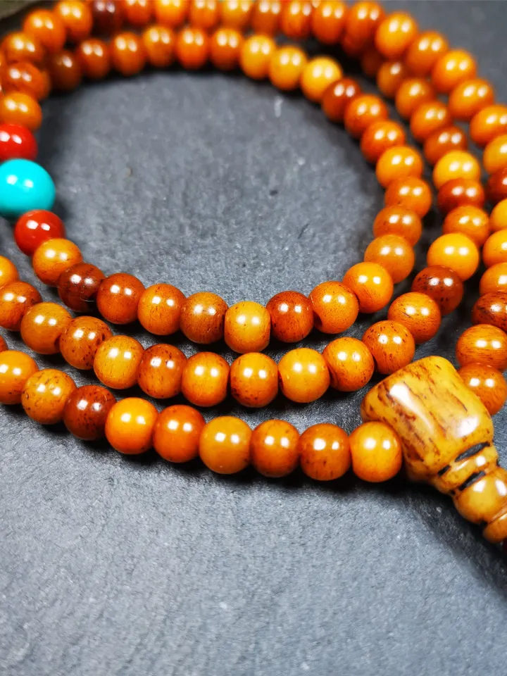 Gandhanra Old Tibetan 108 Yak Bone Mala,Small Size Prayer Beads Necklace,Rosary Beads for Meditation,Diameter 0.24", Circumference 24"