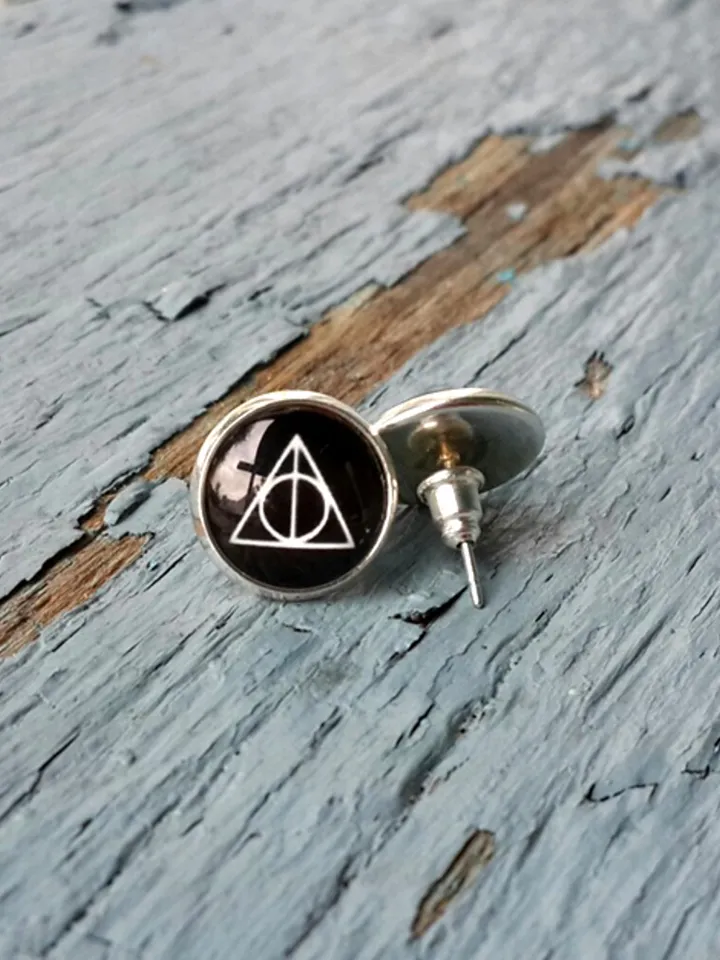 Harry Potter Earrings, Deathly Hallows earrings Gryffindor Slytherin fans gift Triangle earrings