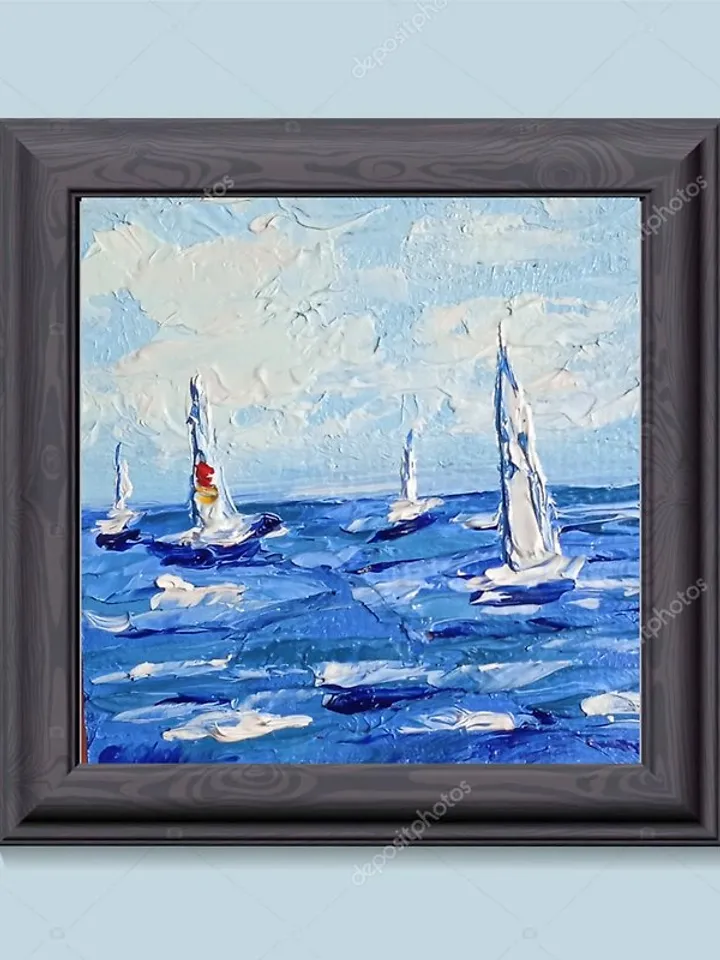 Miniature original oil painting seascape Sea regatta painting in dollhouse