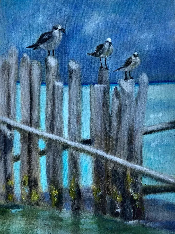 Seagulls original oil modern painting wall art 5x8 inches