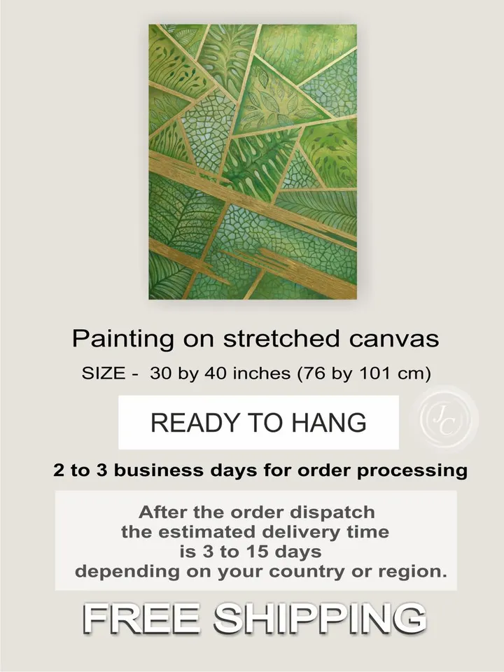 Green and Gold Abstract Wall Art Chartreuse Original art Floral Painting Botanical Art Green leaves art