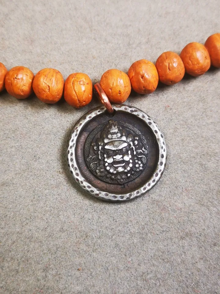 Gandhanra Handmade Tibetan Mala Pendant,Mahakala Amulet for Prayer Beads,Necklace,Bag Hanging,1.0" × 1.0"
