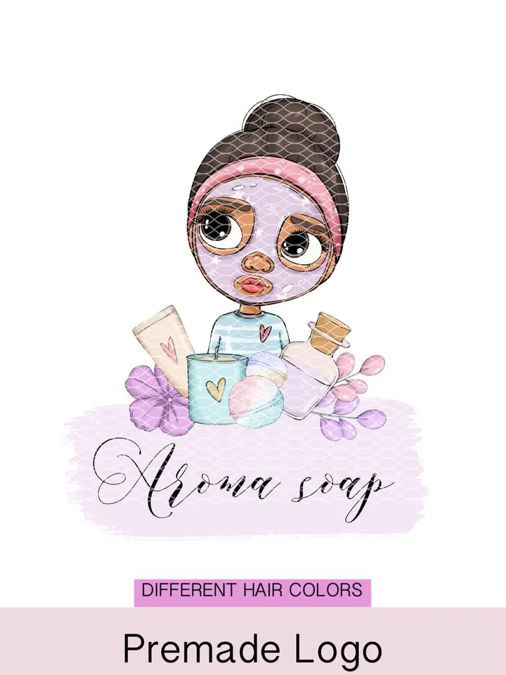 Cosmetic Shop Premade Logo, Beauty Logo, Girl Character Logo, Makeup Artist Logo, Cartoon Logo, Make up Logo, Cosmetic Logo, Beautician Logo