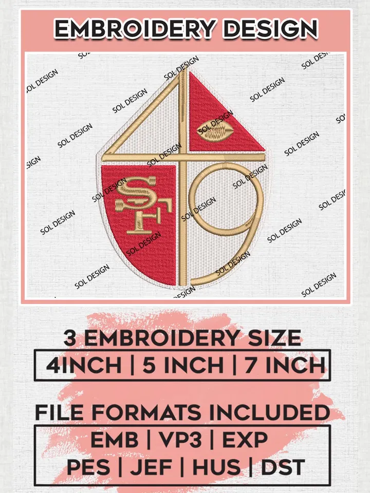 NFL San Francisco 49ers Embroidery Designs, NFL 49ers Embroidery Designs, NFL Embroidery Designs, NFL San Francisco 49ers Machine Embroidery Design, Digital Download
