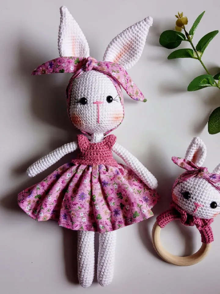 Personalized Doll Bunny Girl, Personalized Crochet Doll, Baby Toys, Baby Shower Gift Basket, Birthday Gift Box For Her