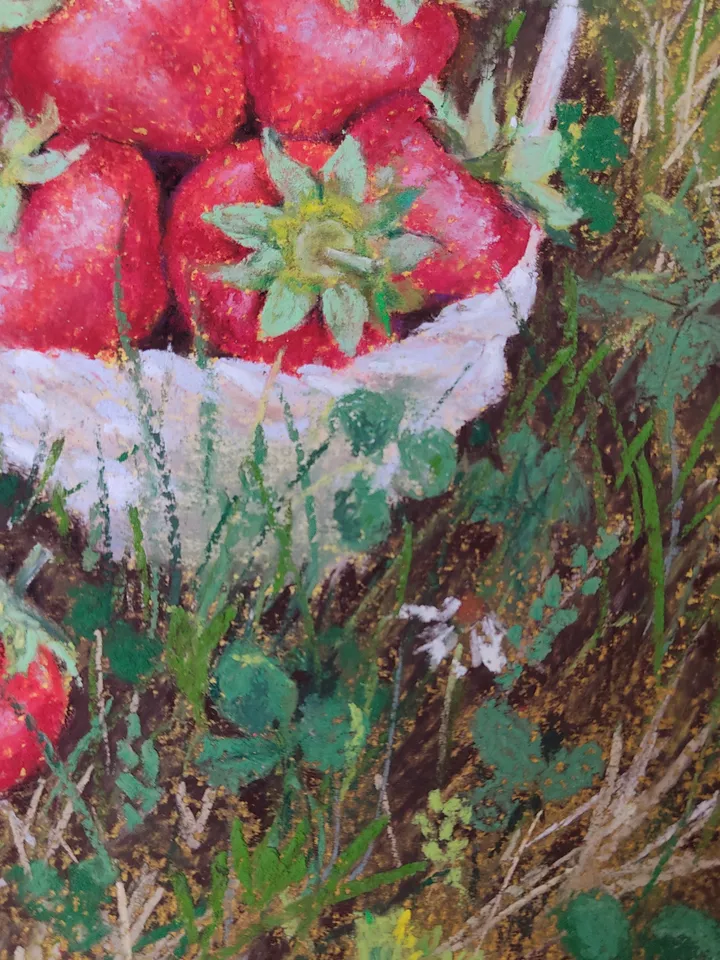 Strawberry Basket. Original soft pastel drawing.