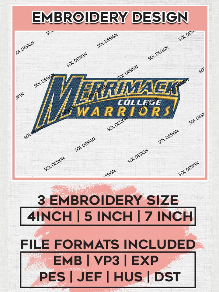 Merrimack Warriors Team Wordmark Logo Embroidery Design Files, NCAA Merrimack Warriors Machine Embroidery, NCAA Teams, 3 sizes, NCAA Machine embroidery designs, Digital Download