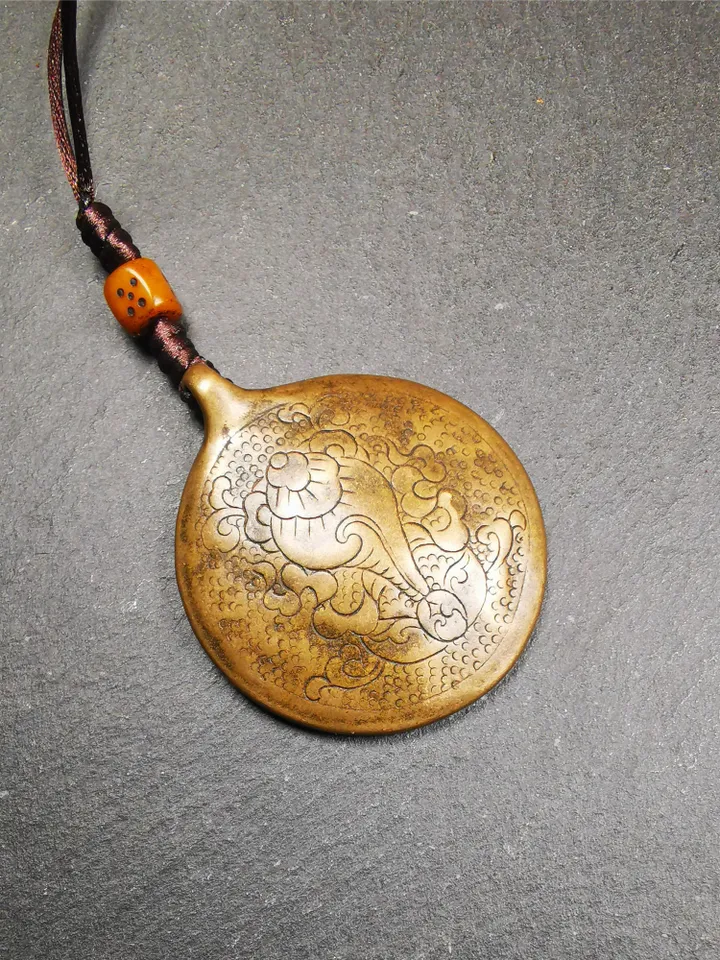 Gandhanra Antique Tibetan Buddhist Astrological Mandala,Calendar Badge,Melong Mirror,SIPAHO Amulet(srid pa ho),Ritual Conch Pattern