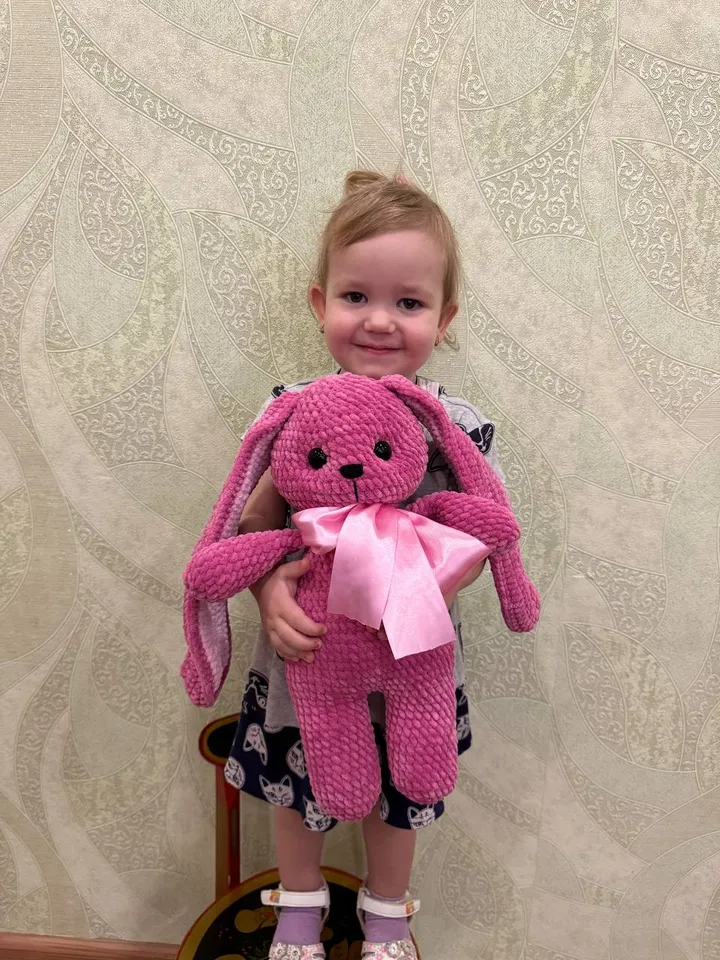 pink plush bunny, crocheted