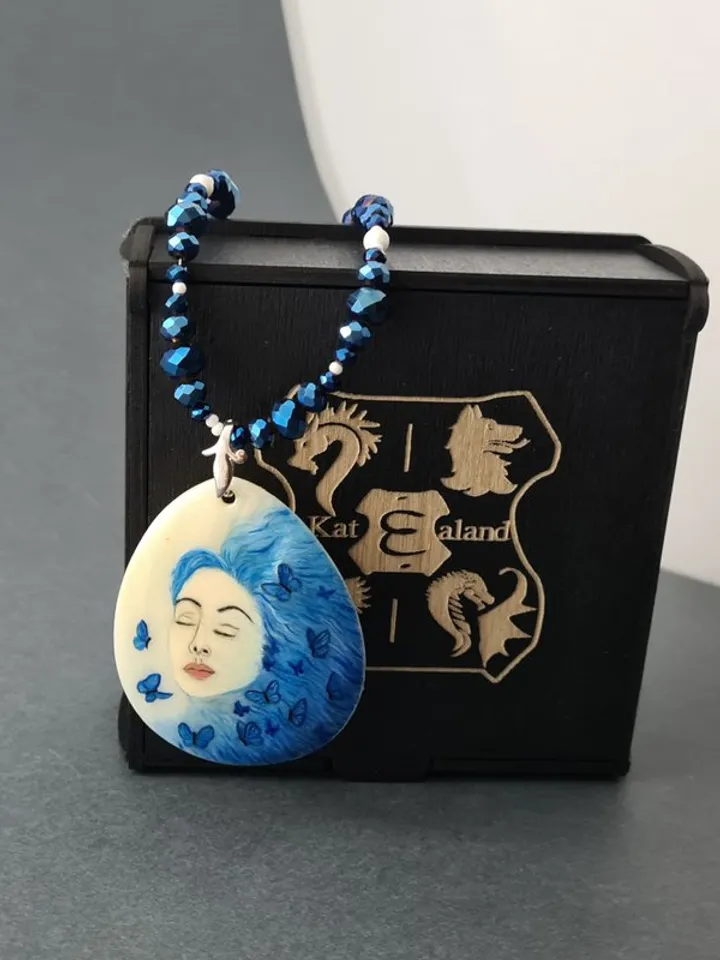 Hand painted jewelry, hand painted necklace, miniature painting on pearl pendant