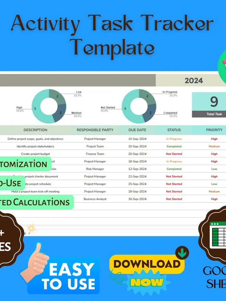 Activity Task Tracker Template, Editable Google Sheets, Daily & Weekly Task Planner, Personal Productivity Organizer