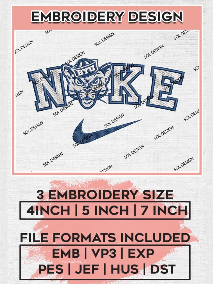 Nike BYU Cougars Machine Embroidery Design, NCAA BYU Cougars Embroidery Design files, NCAA Embroidery Designs, NCAA Machine Embroidery Designs, Digital Download