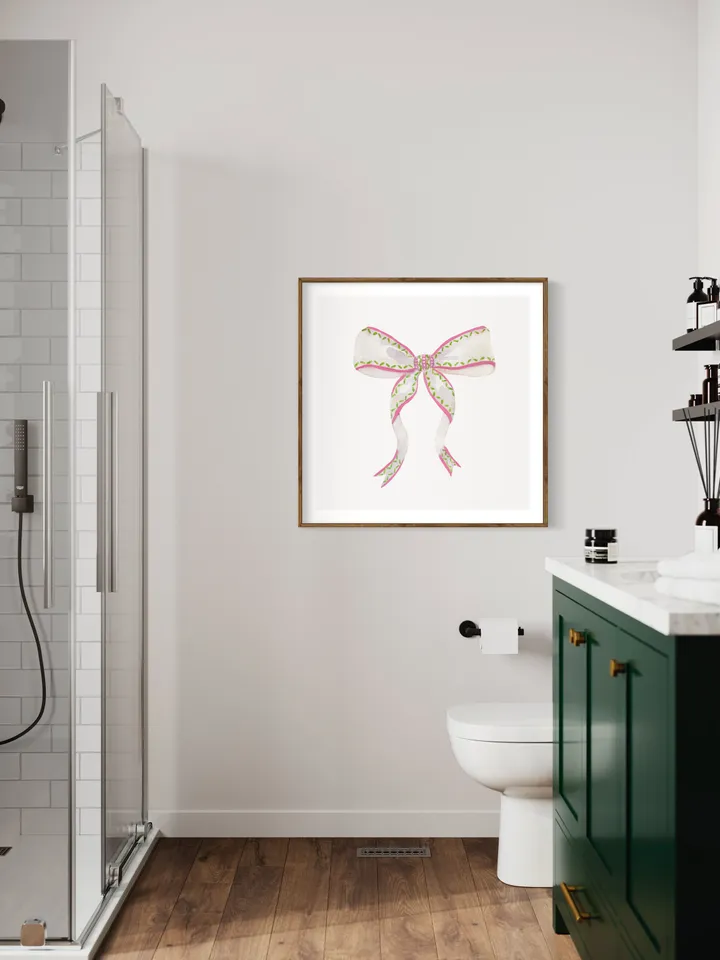 Pink Bow Watercolor Print, Baby Girl Gift, Nursery Room, Pink And White, Pink Bow Wall Art, Girly Wall Art, Vintage Bow, Green Bow Print