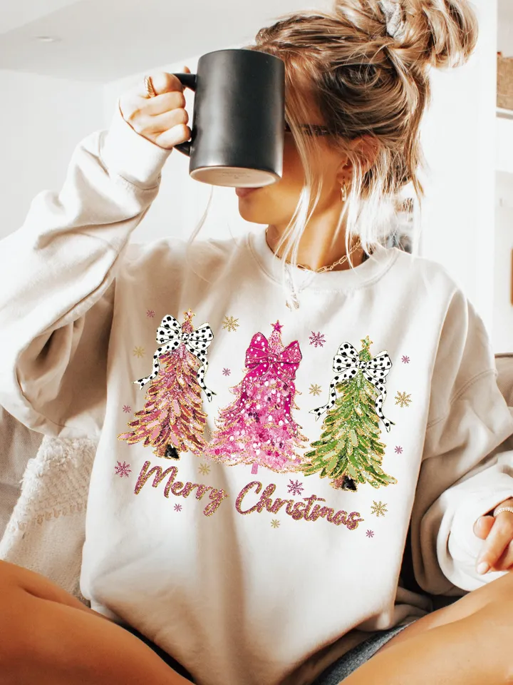 Colorful Coquette Glitter Christmas Tree Png, Girly Christmas Tree Design, Bright Color Merry Christmas Coquette Bow Dalmatian, brushstroke
