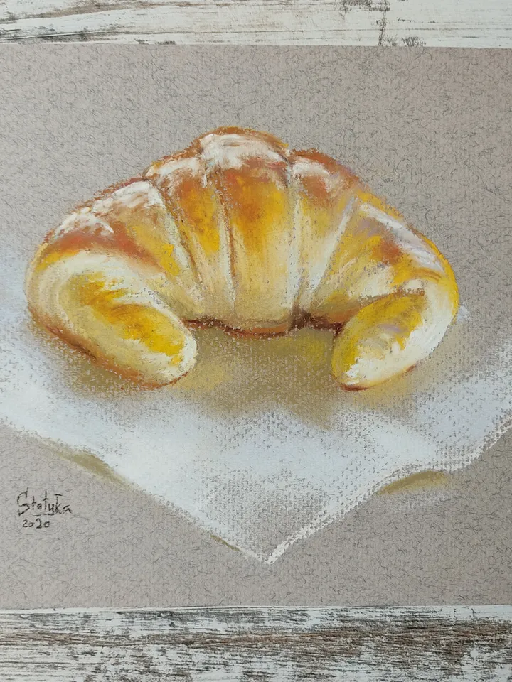 Croissant. Original soft pastel drawing.