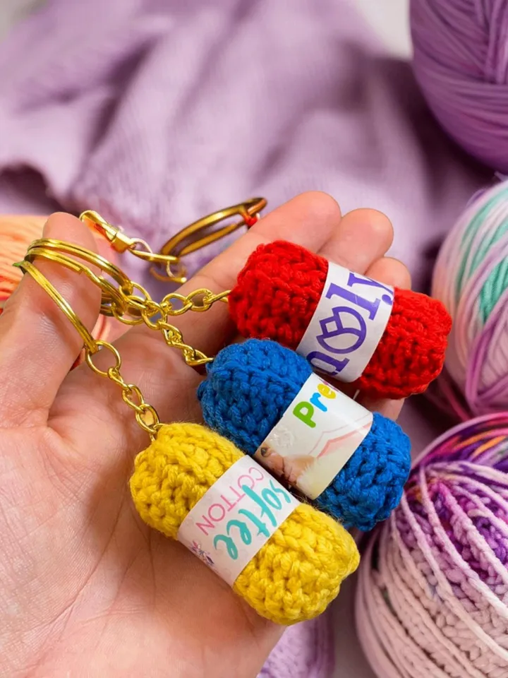Crochet Keychain Tutorial - Mini Crochet Yarn Ball Ornament for Crochet Lovers - Inspirational Crochet Keychain Ideas