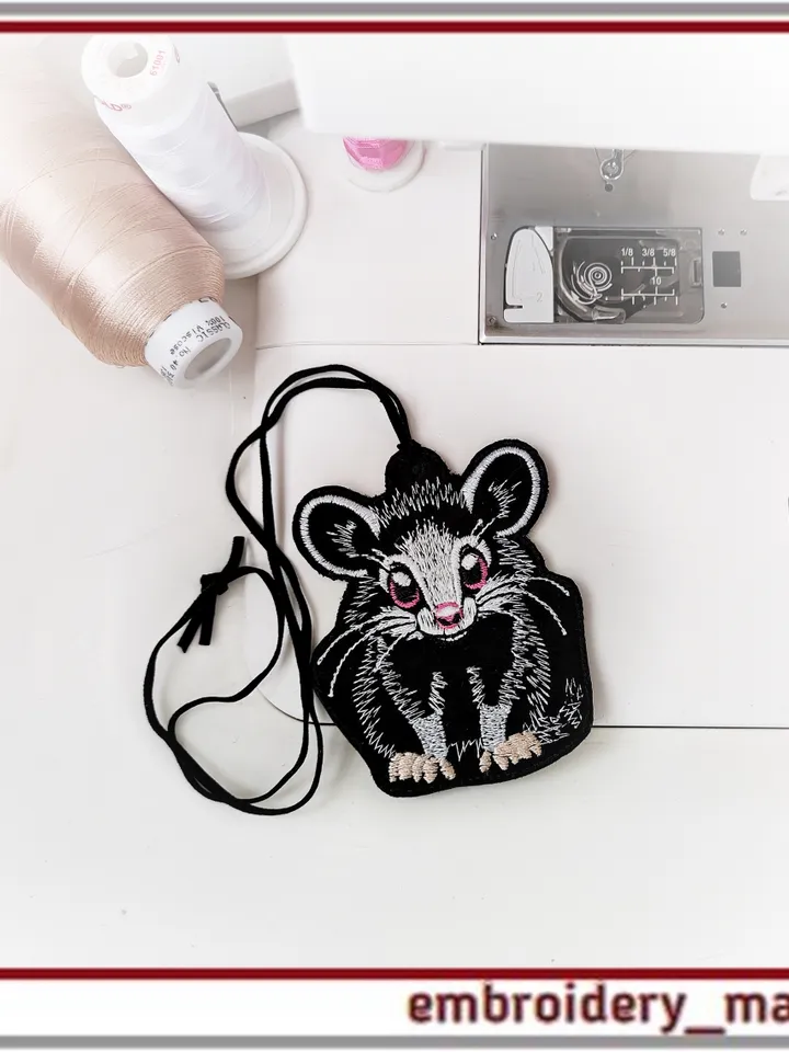 In The Hoop patch with cute Opossum and classic Machine embroidery design