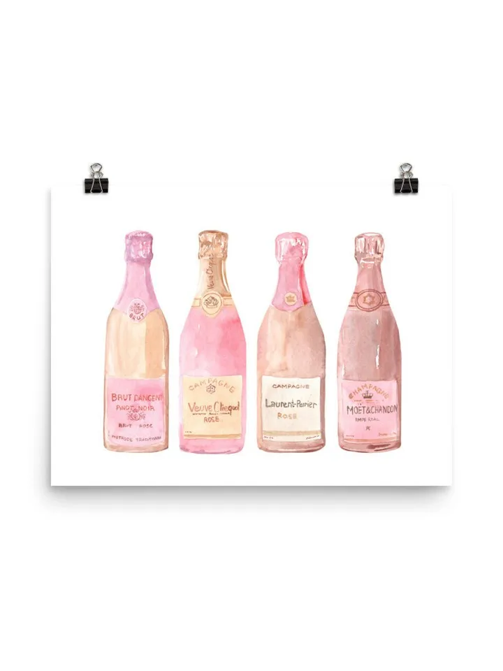 Bar Cart, Pink Champagne Bottle Watercolor Painting Print, Art Bar Cart Print, Pink Champagne Print, Drink Wall Art, Champagne Lover Gift