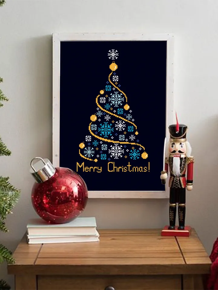Christmas Tree cross stitch pattern download PDF Snowflake ornament cross stitch chart, Merry Christmas pattern digital PDF, Holiday #N128
