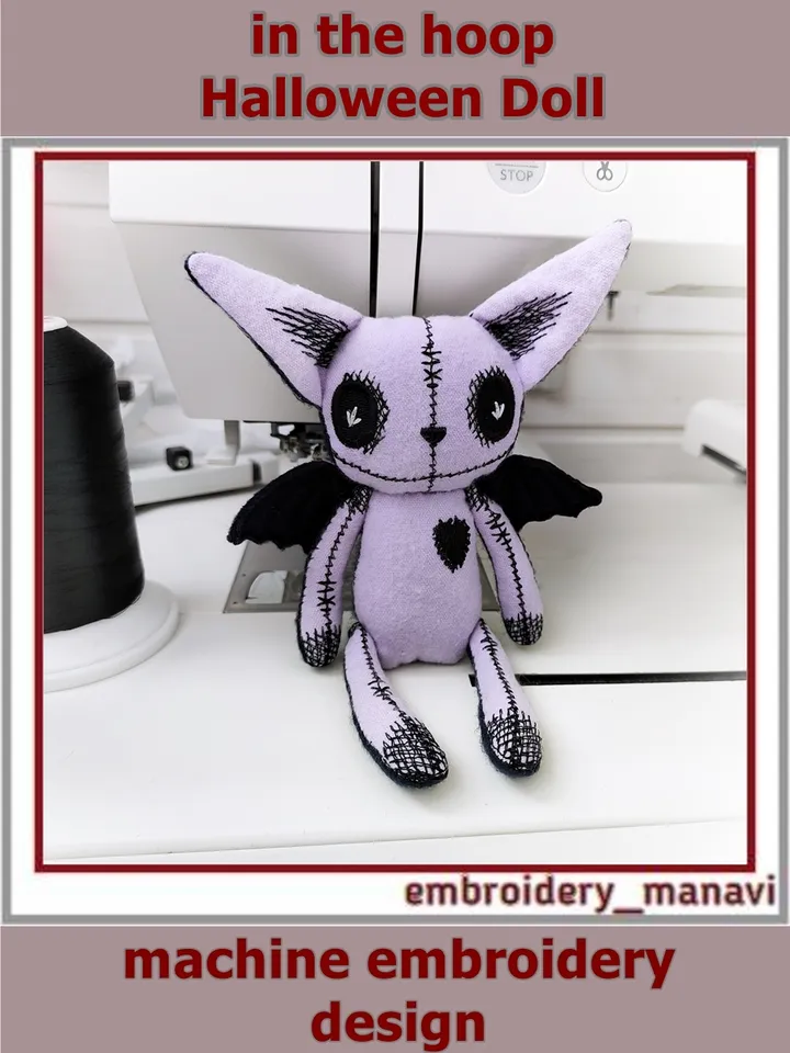 Halloween Voodoo, Stuffed Animal In The Hoop Embroidery Design, Bat Doll Files And Tutorial
