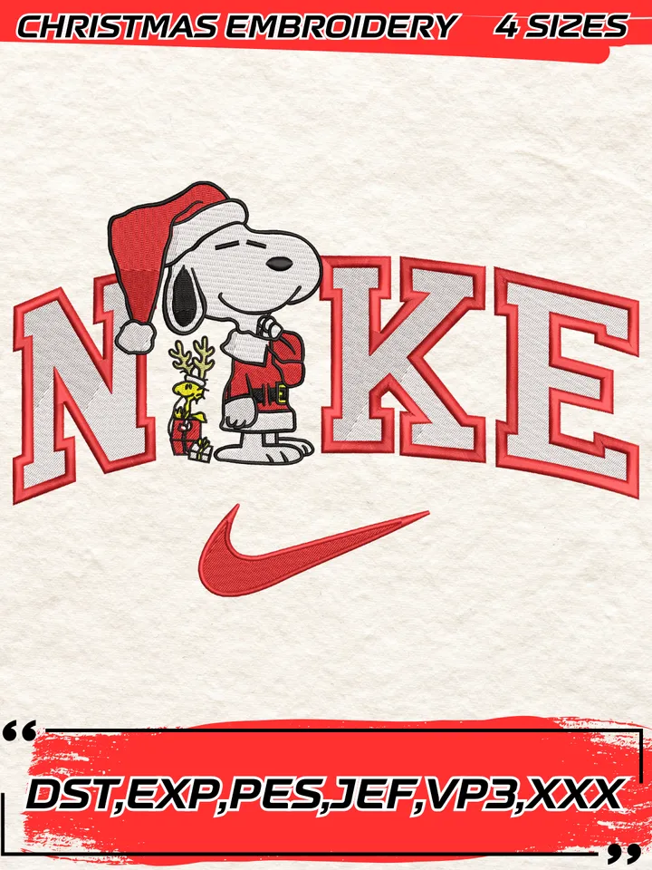 Swoosh Snoopy Christmas Embroidery Design,Christmas Embroidery Design,4 Sizes,Digital Download