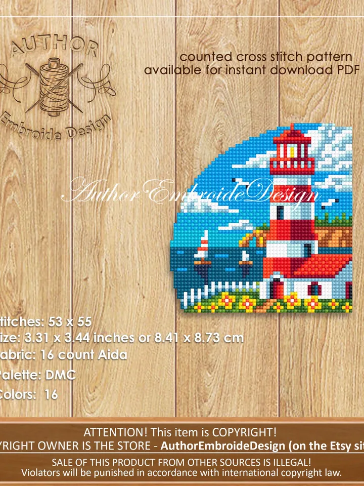 Lighthouse Corner bookmark cross stitch pattern PDF download Lighthouse cross stitch, Nature bookmark pattern digital PDF Boat sailing #B400