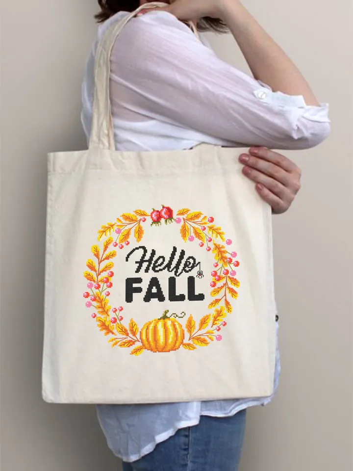 Fall wreath cross stitch pattern PDF instant download Halloween pumpkin cross stitch chart, Autumn wreath pattern, Thanksgiving wreath #Q57