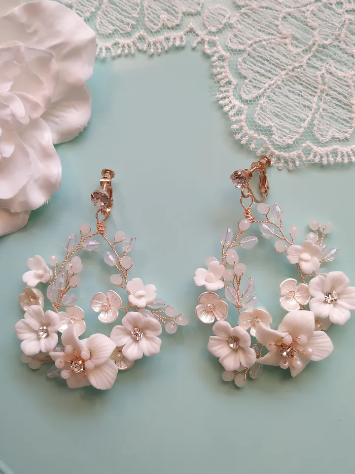 Opal Crystal Bridal Earrings Floral Wedding Earrings Boho Wedding Earrings Rose Gold Hoop Chandelier Earrings Statement Wedding Earrings