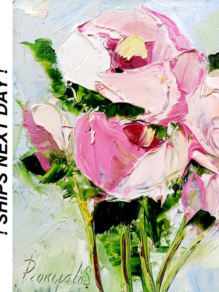 Peony Painting Flower Original 6x5 Oil Impasto Boho Miniature Floral Painting Abstract Floral Boho Shabby Chic Art Office Cottage Wall Art