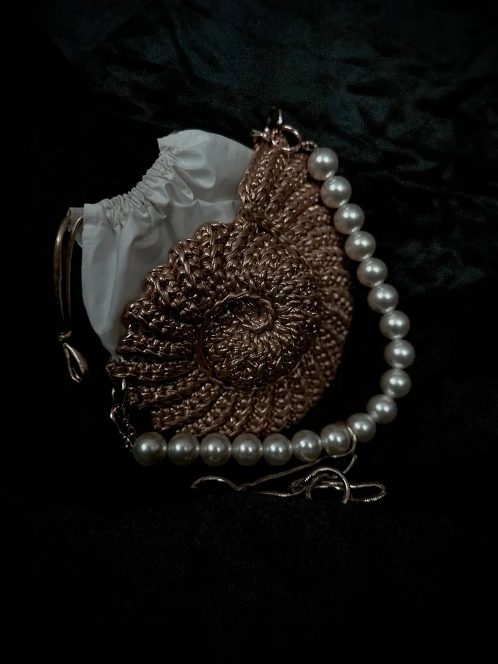 Shell vintage bag, gold clutch, bridesmaid wedding clutch, pearl beads, women purse, luxury handbag