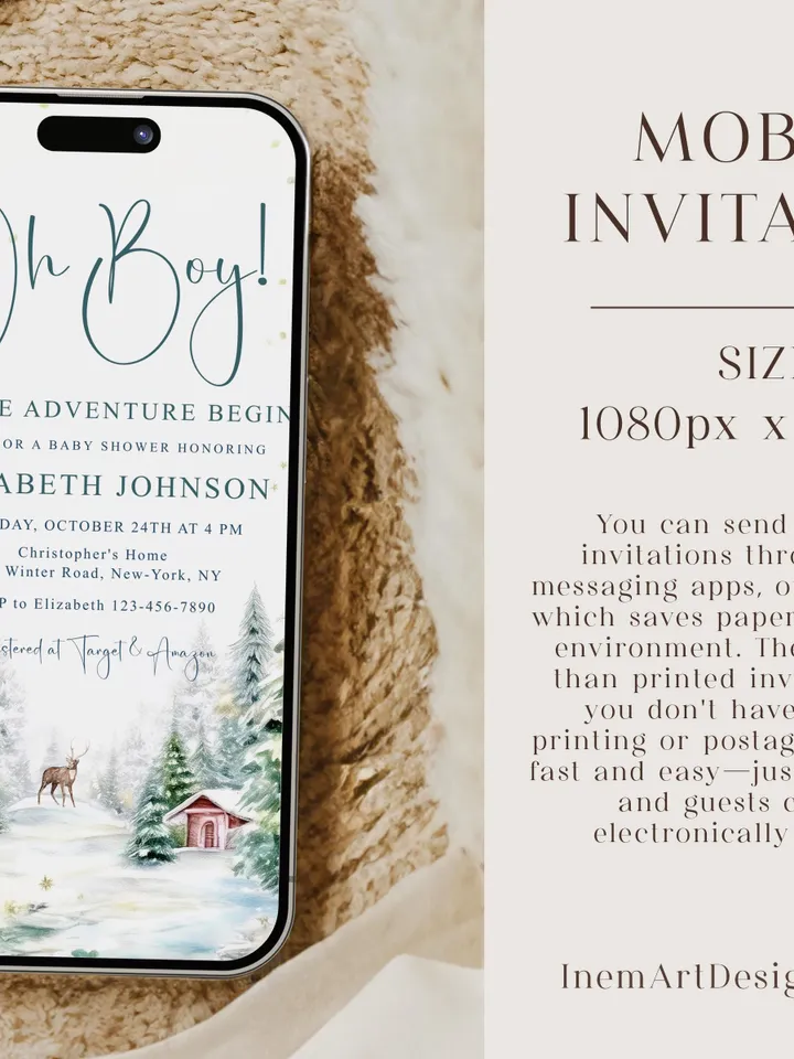 Winter baby shower invitation boy, Oh Boy baby shower invitation, Winter wonderland baby shower, Christmas baby shower - i129